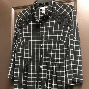 Black and White Check puckered waist tunic